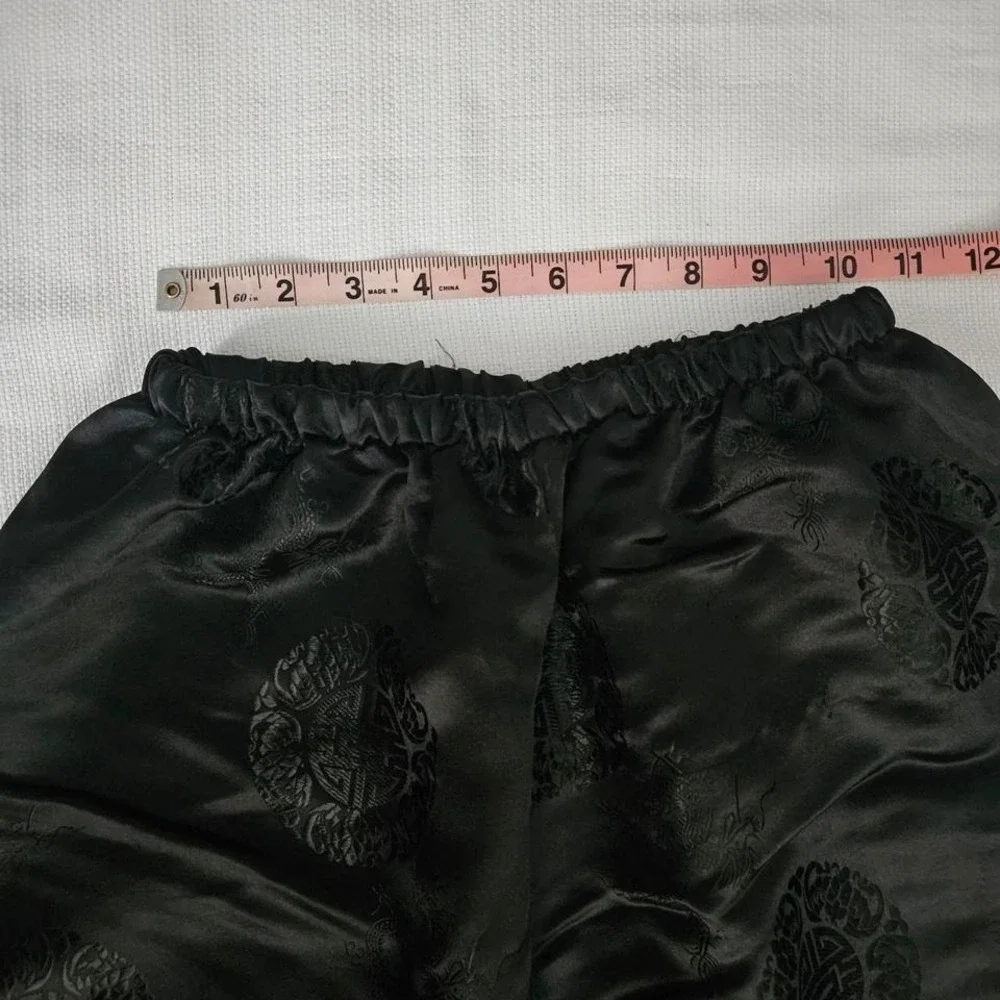 Jacquard Satin Pull on Pant Women S Black Dragon Medallion High Waist‎ Asian